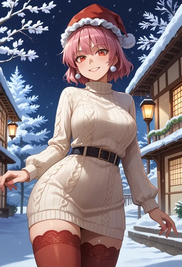 touhou,kaenbyou_rin_(cat),Christmas,sweater dress,stockings  - AI generated anime art