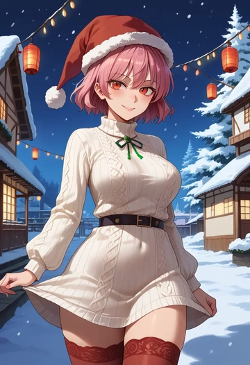 touhou,kaenbyou_rin_(cat),Christmas,sweater dress,stockings  - AI generated anime art