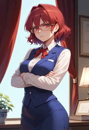 touhou,kaenbyou_rin,OL, glasses,  - AI generated anime art