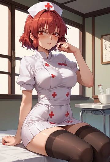 touhou,kaenbyou_rin,nurse pantyhose,mini skirt, sexy  - AI generated anime art