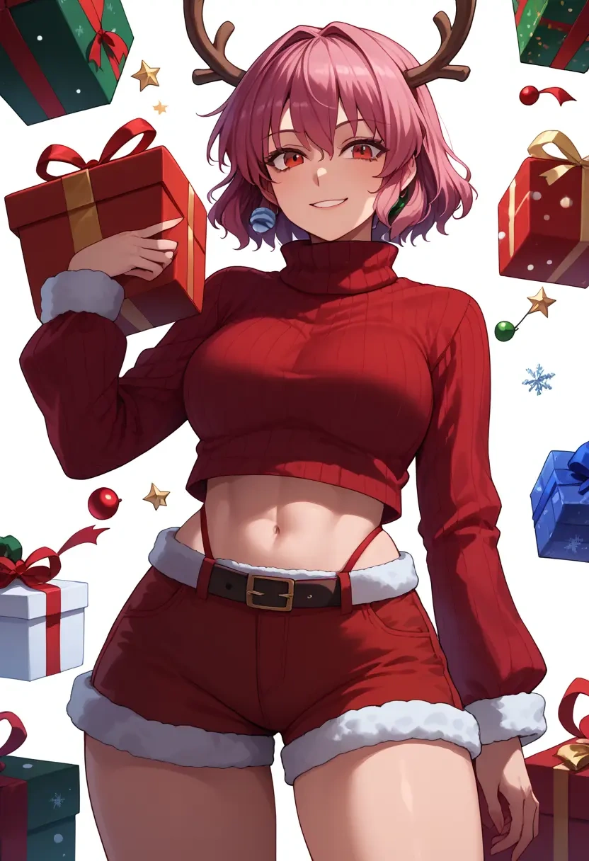 touhou,kaenbyou_rin,Christmas,red velvet shorts,turtleneck sweater  - 