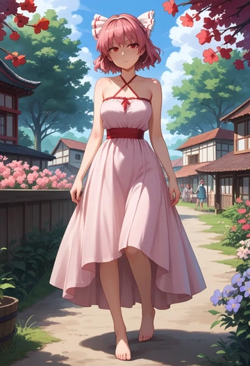 touhou,kaenbyou_rin,silk slip dress  - AI generated anime art