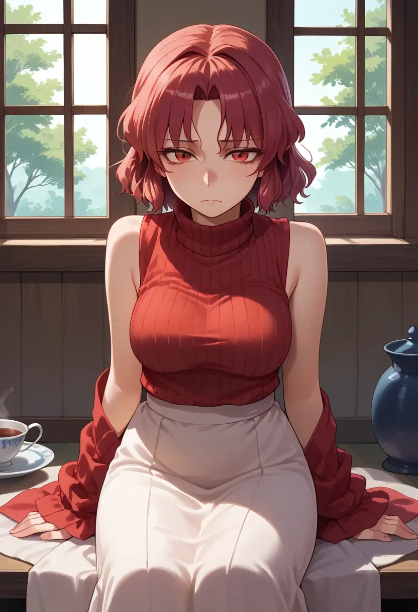 touhou,kaenbyou_rin,turtleneck,knit,maxi skirt  - 