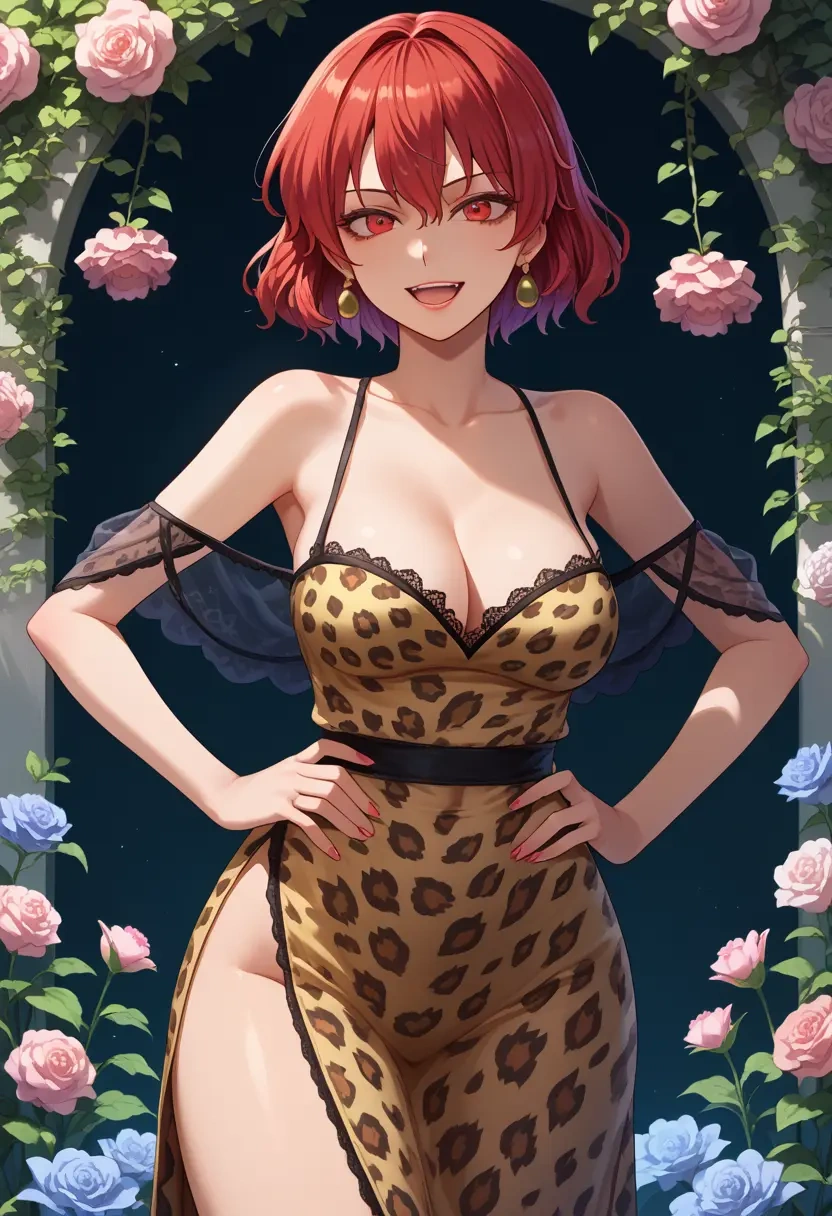 touhou,kaenbyou_rin,leopard print,silk slip dress  - 