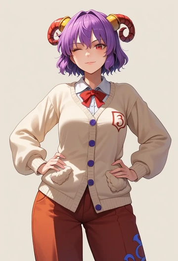 touhou,kaenbyou_rin,cardigan,oversized,wide-leg pants  - AI generated anime art