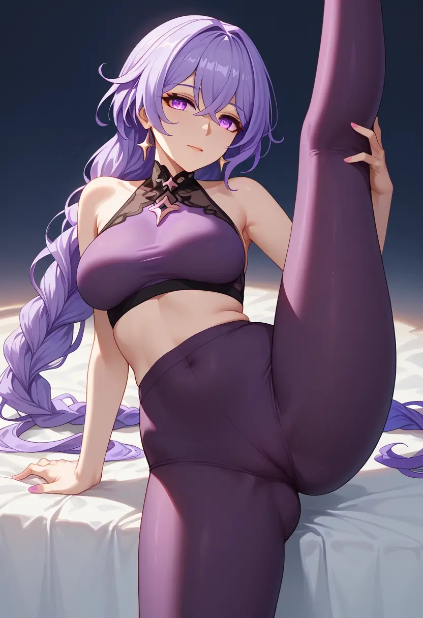 honkai_(series),kafka_(honkai:_star_rail),yoga, leggings,spread legs,one leg up,sexy  - 