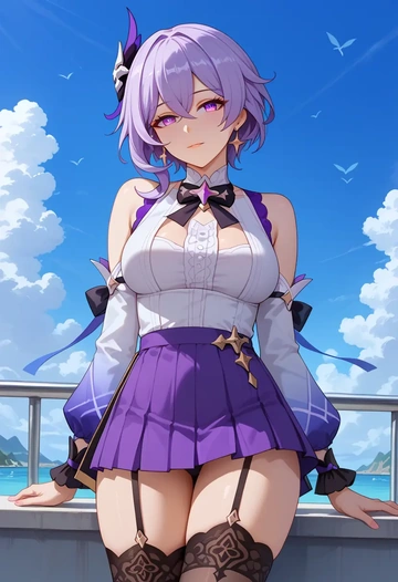 honkai_(series),kafka_(honkai:_star_rail),mini skirt, stockings  - AI generated anime art