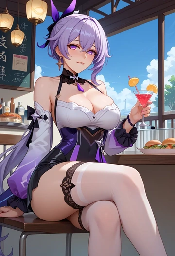 honkai_(series),kafka_(honkai:_star_rail),mini skirt, stockings  - AI generated anime art