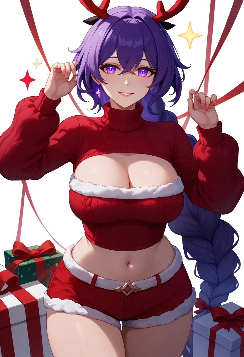 honkai_(series),kafka_(honkai:_star_rail),Christmas,red velvet shorts,turtleneck sweater  - 