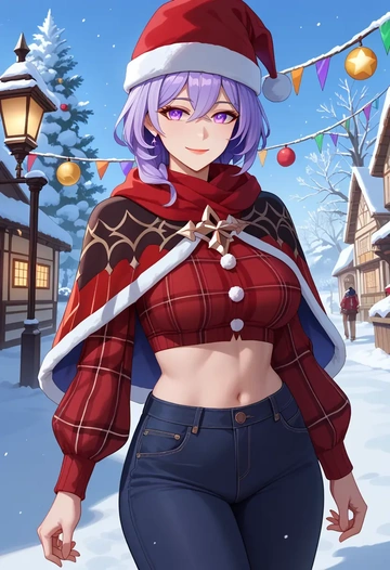 honkai_(series),kafka_(honkai:_star_rail),Christmas,plaid trousers  - AI generated anime art