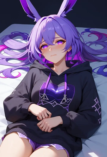 honkai_(series),kafka_(honkai:_star_rail),oversized graphic hoodie,thigh-high socks,shorts  - AI generated anime art