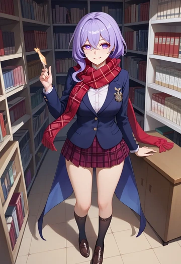 honkai_(series),kafka_(honkai:_star_rail),winter,student uniform,plaid skirt  - AI generated anime art