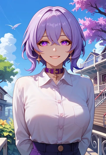 honkai_(series),kafka_(honkai:_star_rail),polo shirt,tennis skirt  - AI generated anime art