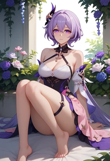 honkai_(series),kafka_(honkai:_star_rail),silk slip dress  - AI generated anime art