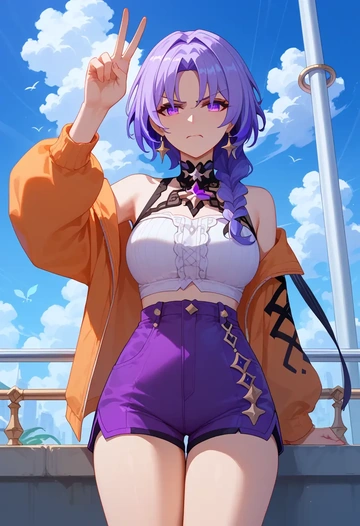 honkai_(series),kafka_(honkai:_star_rail),jogger shorts,oversized tank  - AI generated anime art