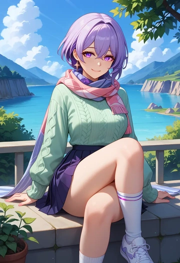 honkai_(series),kafka_(honkai:_star_rail),spring,student uniform,knit sweater  - AI generated anime art