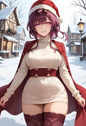 star rail,kafka,Christmas,sweater dress,stockings  - AI generated anime art