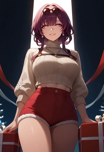 star rail,kafka,Christmas,red velvet shorts,turtleneck sweater  - AI generated anime art