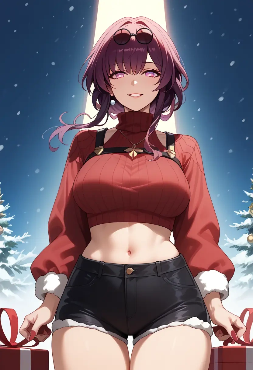 star rail,kafka,Christmas,red velvet shorts,turtleneck sweater  - 