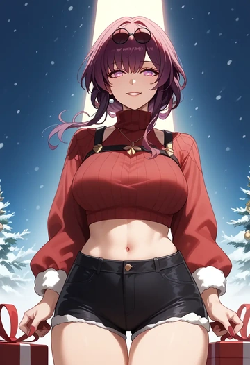 star rail,kafka,Christmas,red velvet shorts,turtleneck sweater  - AI generated anime art