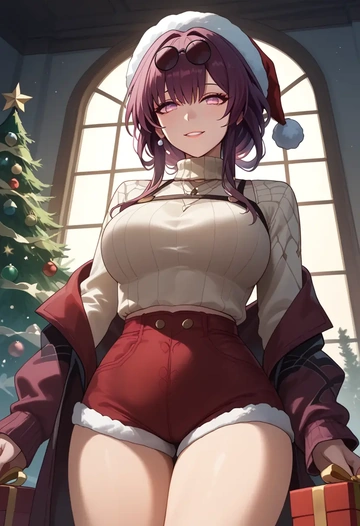 star rail,kafka,Christmas,red velvet shorts,turtleneck sweater  - AI generated anime art