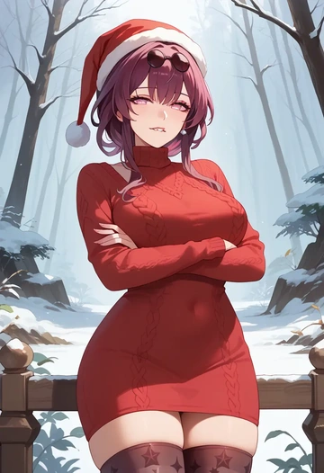 star rail,kafka,Christmas,sweater dress,stockings  - AI generated anime art