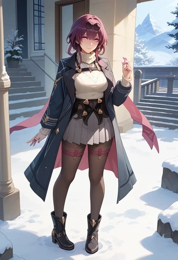 star rail,kafka,winter,student uniform,puffer coat  - AI generated anime art