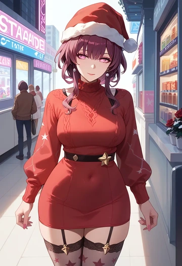 star rail,kafka,Christmas,sweater dress,stockings  - AI generated anime art