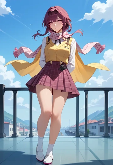 star rail,kafka,spring,student uniform,vest  - AI generated anime art