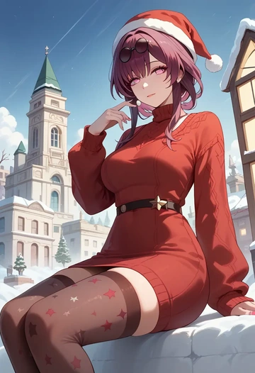 star rail,kafka,Christmas,sweater dress,stockings  - AI generated anime art