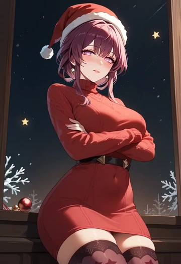 star rail,kafka,Christmas,sweater dress,stockings  - AI generated anime art