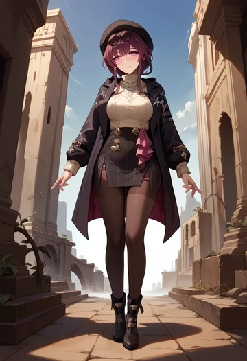 star rail,kafka,winter,student uniform,hooded coat  - AI generated anime art