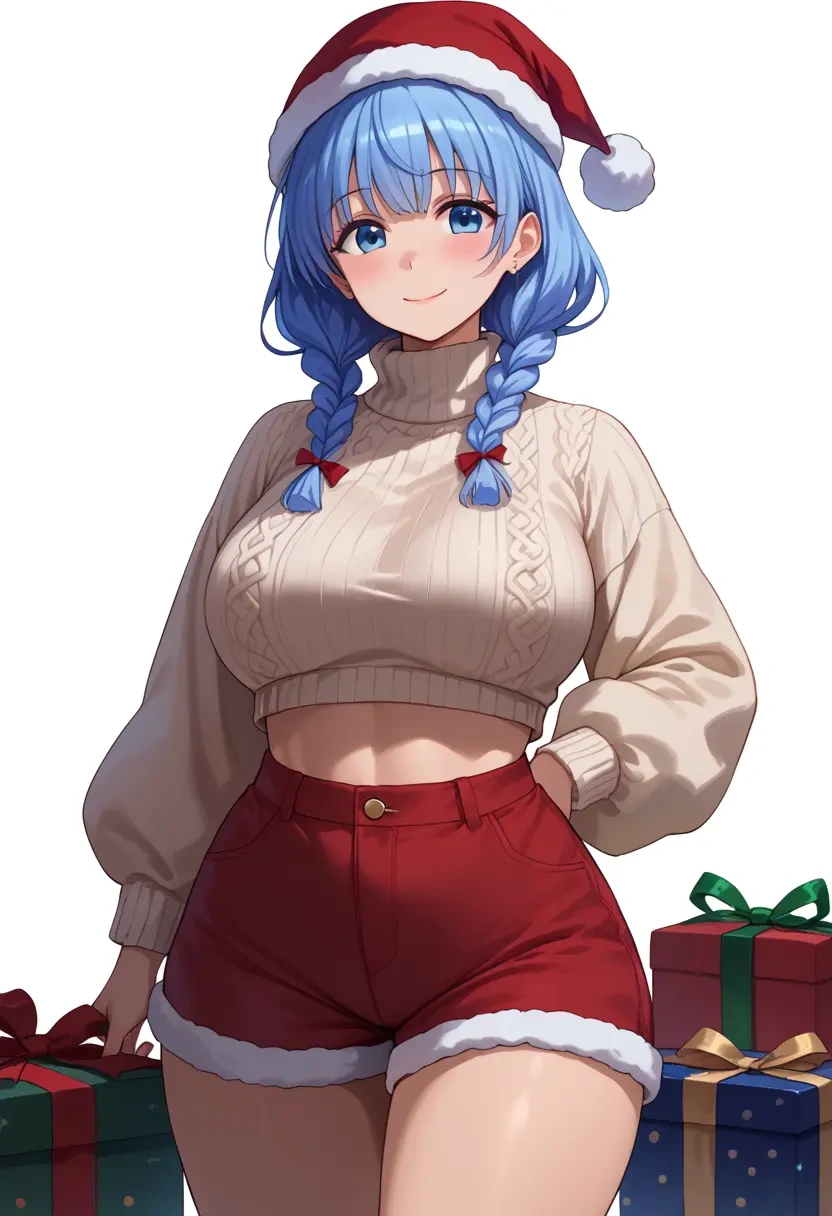 gochuumon_wa_usagi_desu_ka?,kafuu_chino,Christmas,red velvet shorts,turtleneck sweater  - 