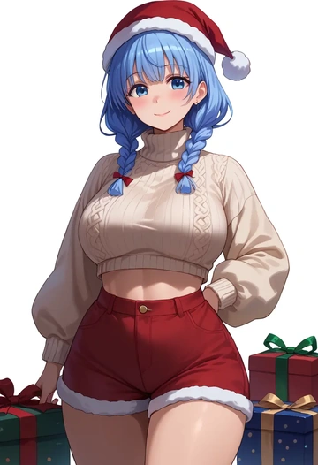 gochuumon_wa_usagi_desu_ka?,kafuu_chino,Christmas,red velvet shorts,turtleneck sweater  - AI generated anime art