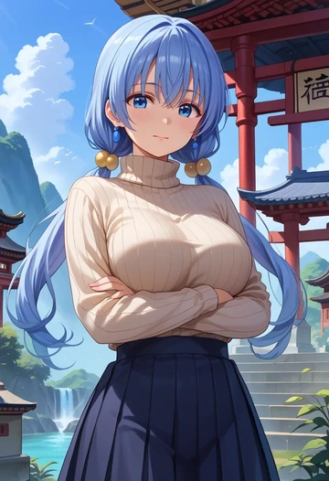 gochuumon_wa_usagi_desu_ka?,kafuu_chino,skirt,pleated,turtleneck sweater  - AI generated anime art