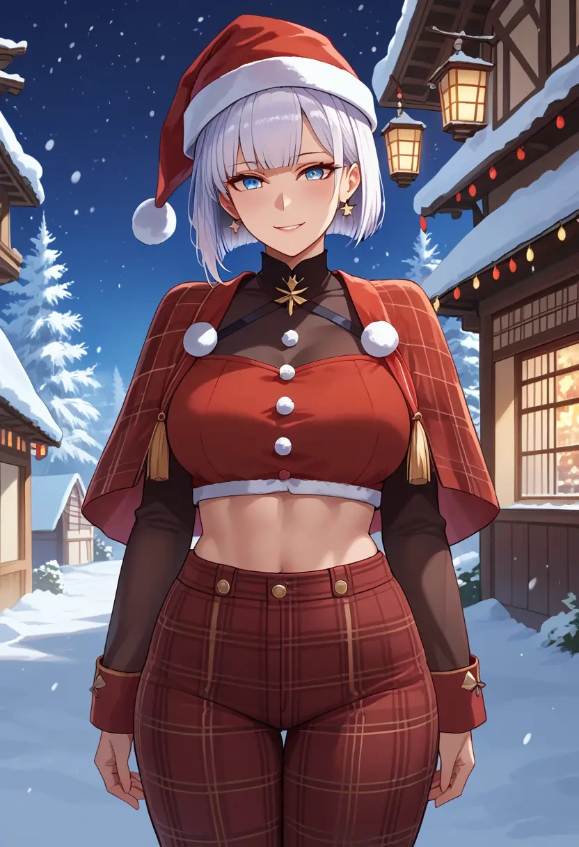 azur_lane,kaga_(azur_lane),Christmas,plaid trousers  - 