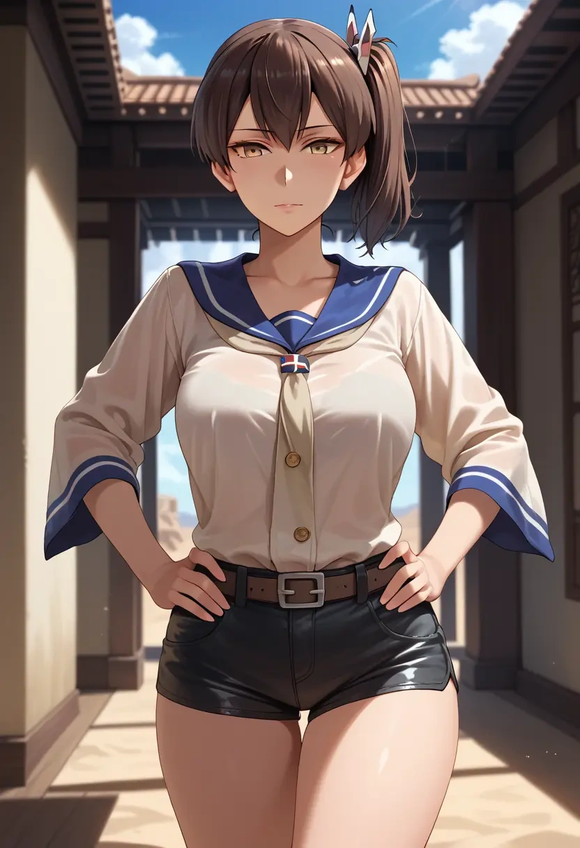 kantai_collection,kaga_(kancolle),leather,shorts  - 