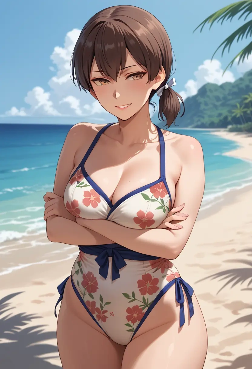 kantai_collection,kaga_(kancolle),swimsuit,floral print  - 