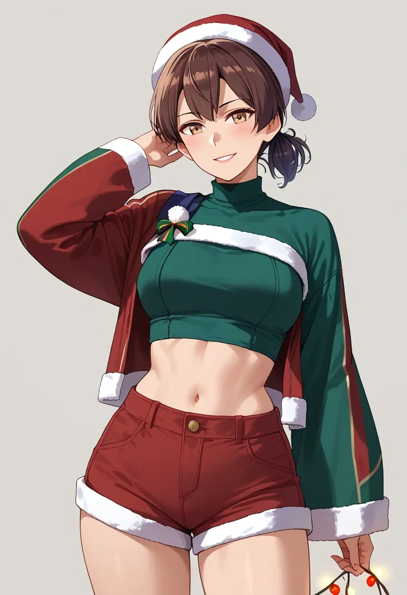 kantai_collection,kaga_(kancolle),Christmas,red velvet shorts  - 