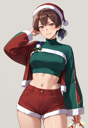 kantai_collection,kaga_(kancolle),Christmas,red velvet shorts  - AI generated anime art