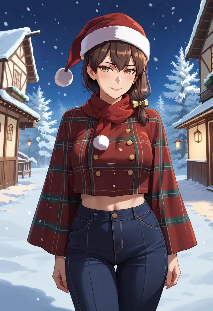 kantai_collection,kaga_(kancolle),Christmas,plaid trousers  - 