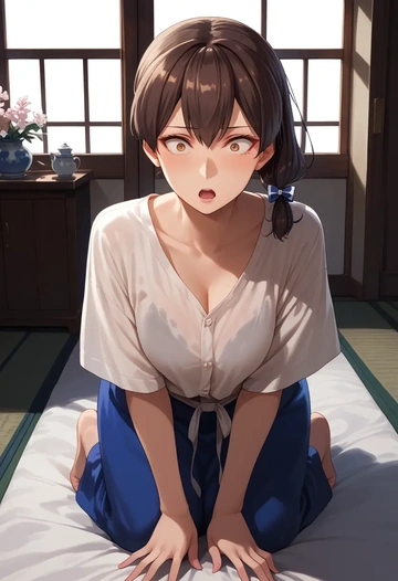 kantai_collection,kaga_(kancolle),tie-dye shirt,dolphin shorts  - AI generated anime art