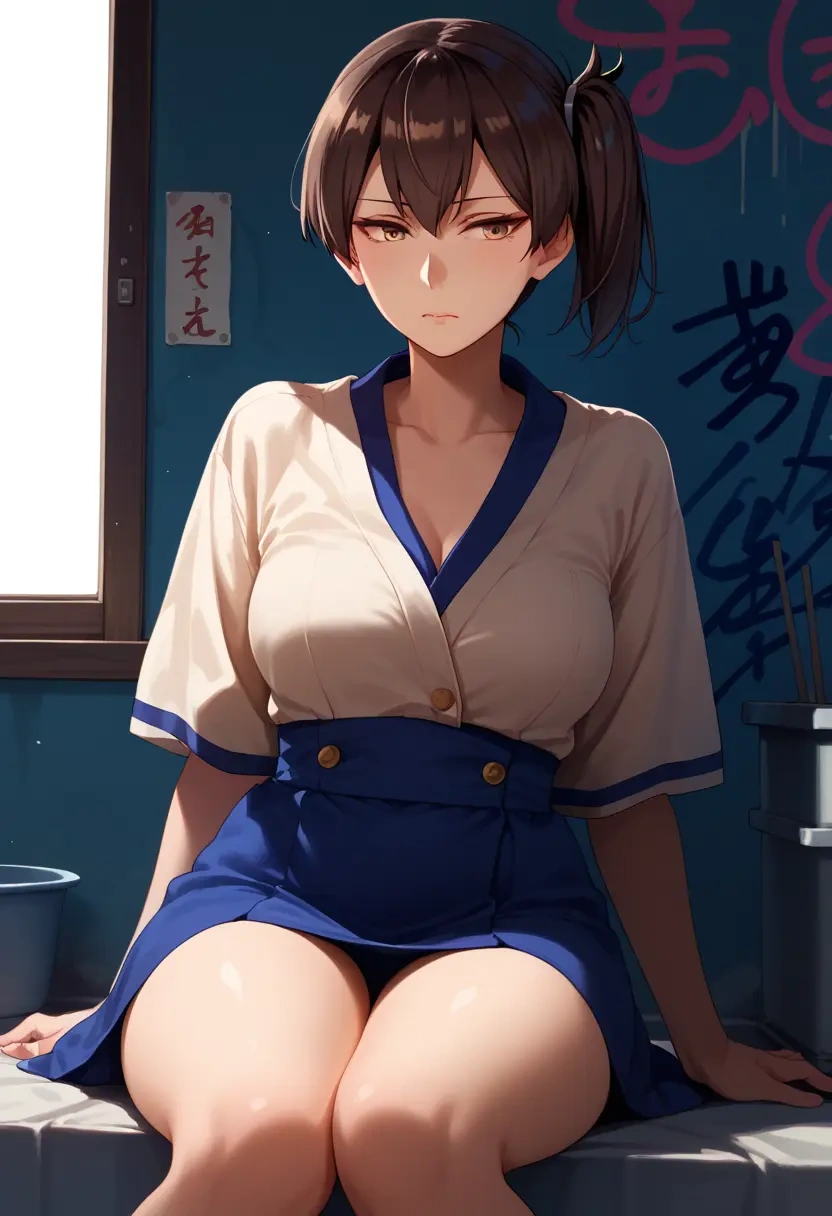 kantai_collection,kaga_(kancolle),neon graffiti top,dolphin shorts  - 