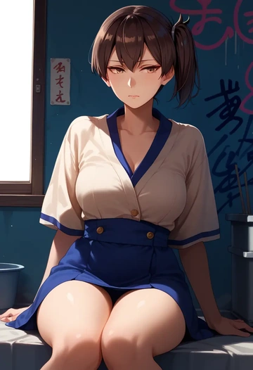 kantai_collection,kaga_(kancolle),neon graffiti top,dolphin shorts  - AI generated anime art