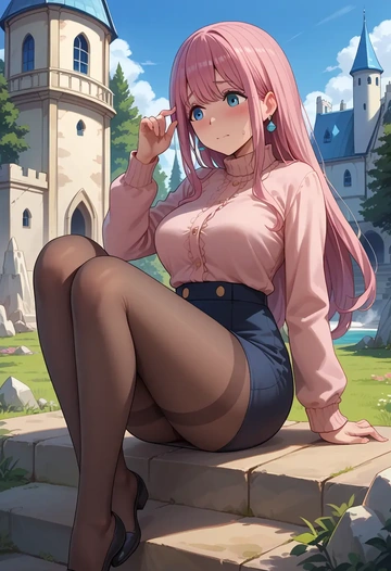 yurucamp,kagamihara_nadeshiko,shorts, pantyhose  - AI generated anime art