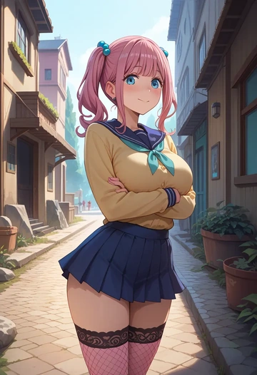 yurucamp,kagamihara_nadeshiko,mini skirt, stockings  - AI generated anime art