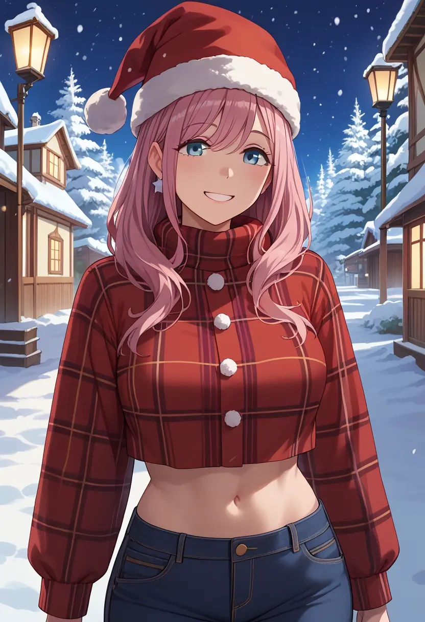 yurucamp,kagamihara_nadeshiko,Christmas,plaid trousers  - 