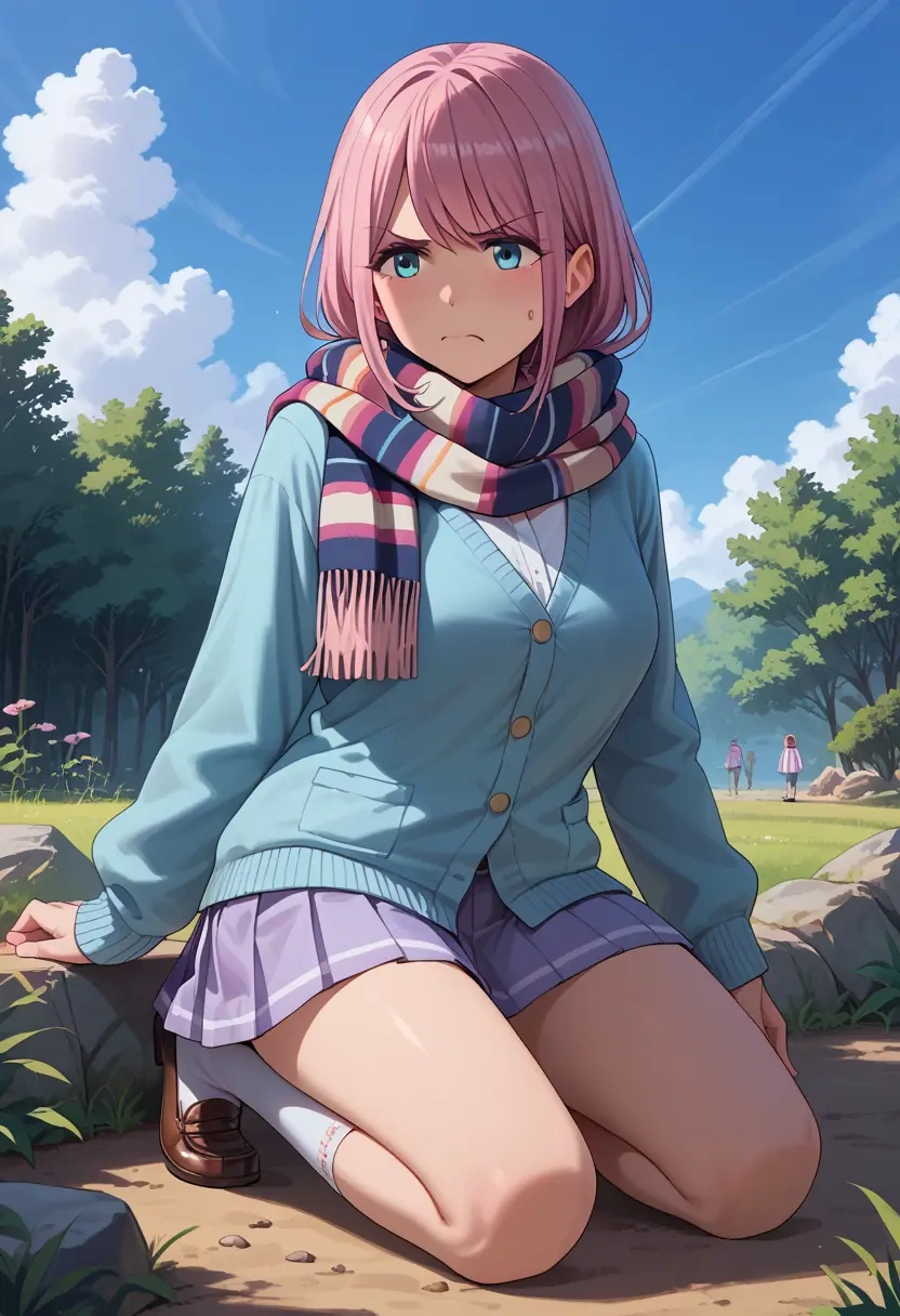 yurucamp,kagamihara_nadeshiko,spring,student uniform,cardigan  - 