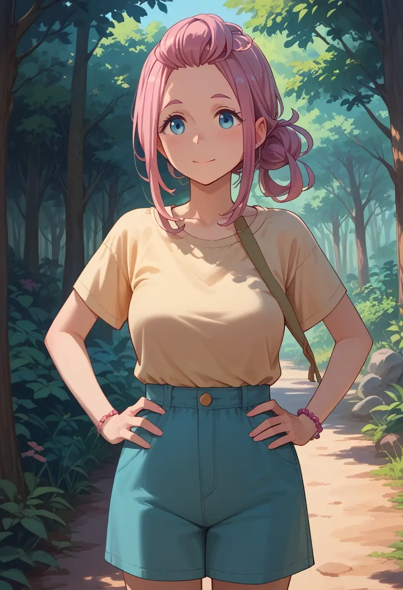 yurucamp,kagamihara_nadeshiko,graphic tee,dolphin shorts  - 