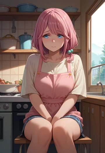 yurucamp,kagamihara_nadeshiko,neon graffiti top,dolphin shorts  - AI generated anime art